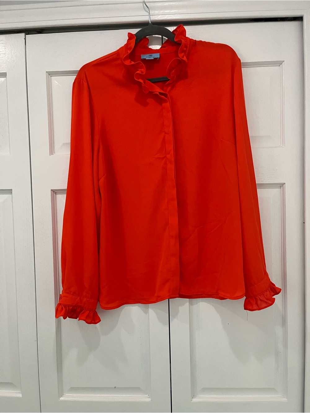 CeCe Vibrant Orange Ruffle Cuff Button-Front Blouse - Picture 2 of 2